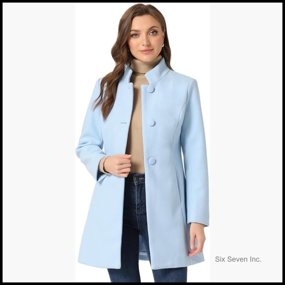 Polyester Pea Coat, Stand Collar, Single Breasted… - image 1